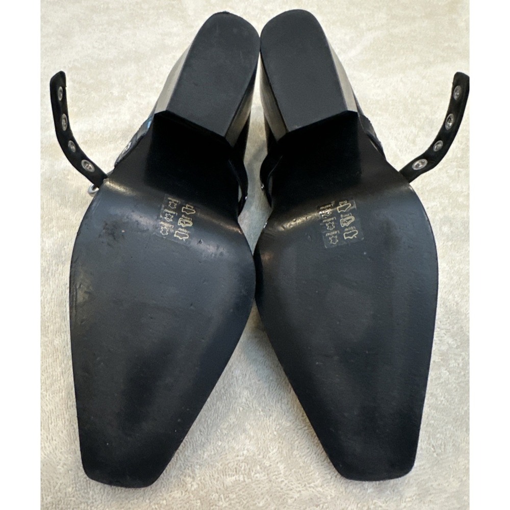 Rag & Bone Joni Black Leather‎ Square Toe Mary Jane Pumps 11 Buckle Slanted Heel - Picture 12 of 12
